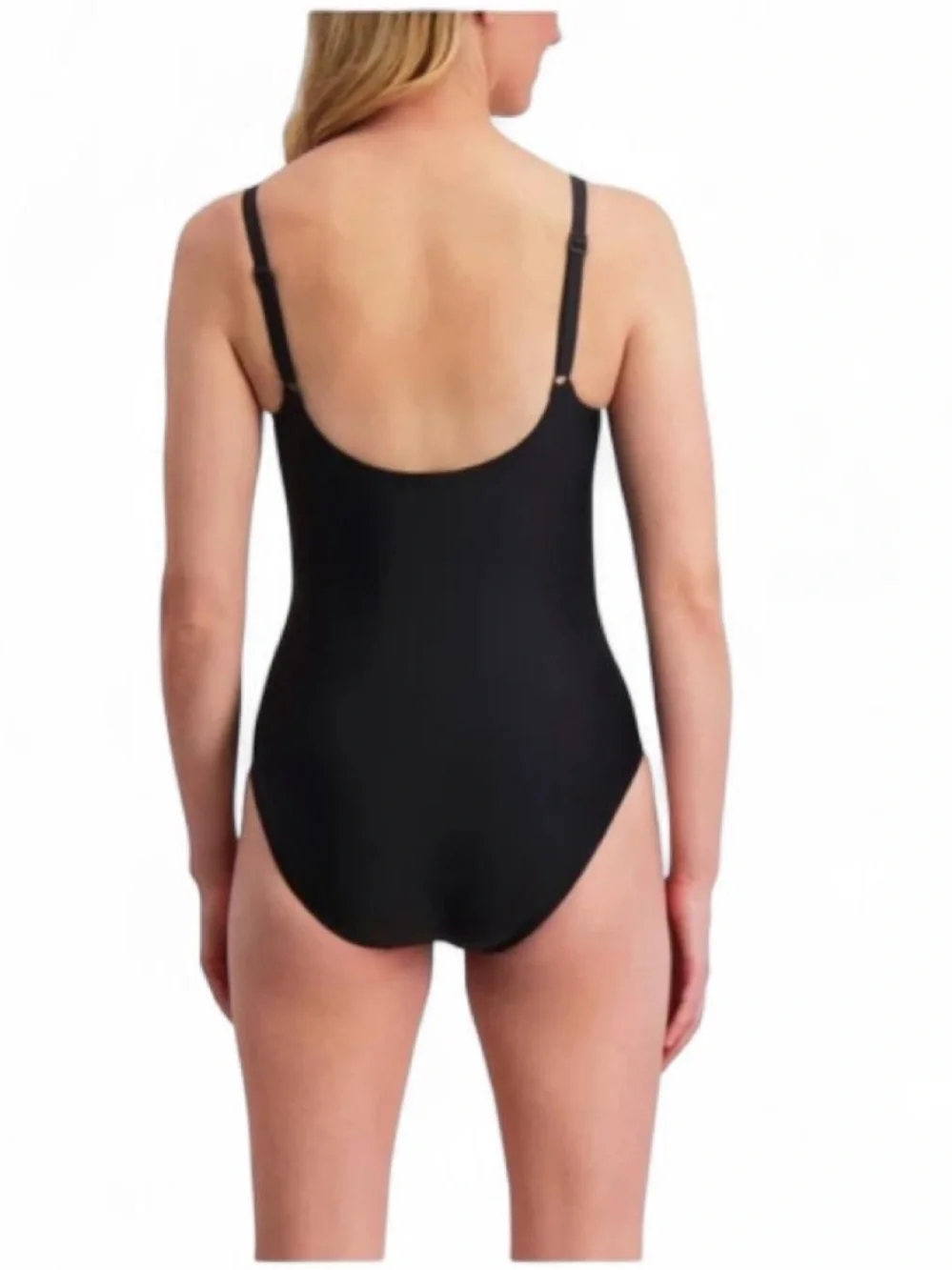 NWT DKNY BLACK ONE PIECE SWIMSUIT TUMMY CONTROL ADJUSTABLE STRAPS SIZE LARGE - Picture 2 of 5